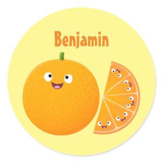 Cute happy orange citrus fruit cartoon classic round sticker