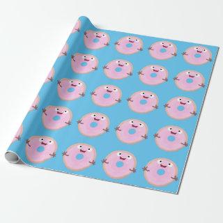 Cute happy pink glazed donut cartoon