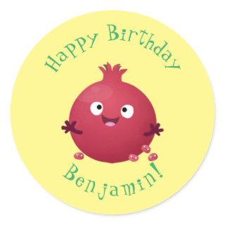 Cute happy pomegranate fruit cartoon classic round sticker