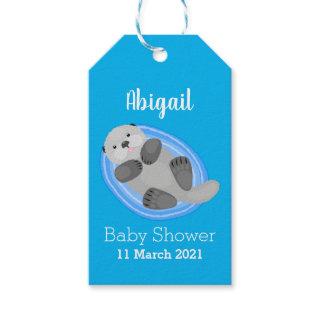 Cute happy sea otter blue cartoon illustration  gift tags