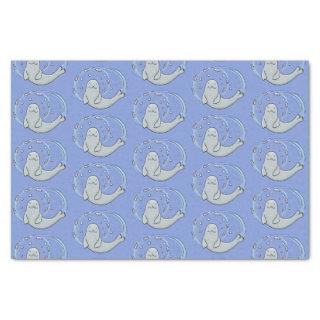 Cute happy seal and fish blue cartoon illustration tissue paper