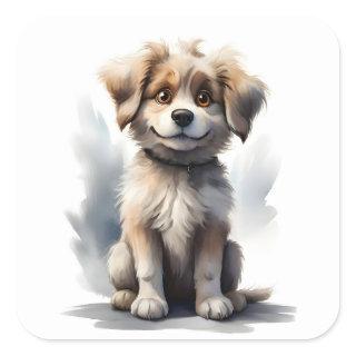 Cute Happy Smiling Brown and White Puppy Dog Square Sticker