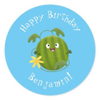 Cute happy smiling watermelon cartoon classic round sticker