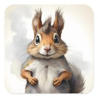 Cute Happy Squirrel Portrait  Square Sticker