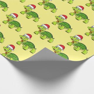 Cute happy tortoise wearing Santa hat