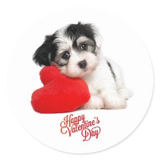 Cute Happy Valentine's Day Puppy Classic Round Sticker