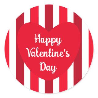 Cute Happy Valentine's Day Red Striped Simple Classic Round Sticker