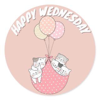 CUTE HAPPY WEDNESDAY CAT CLASSIC ROUND STICKER
