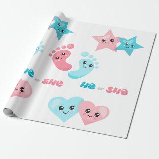 Cute He She Pink Blue Gender Reveal Party