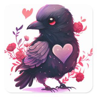 Cute Heart Black Bird Valentine Square Sticker
