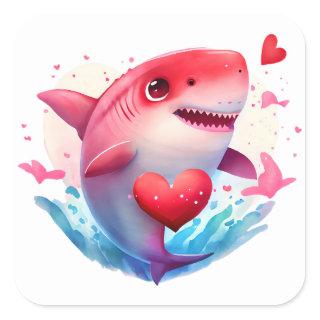 Cute Heart Shark Valentine Square Sticker