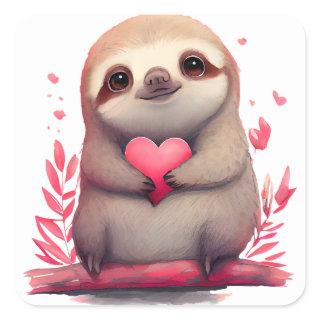 Cute Heart Sloth Valentine Square Sticker