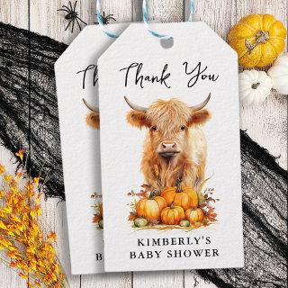 Cute Highland Cow Autumn Pumpkins Baby Shower Gift Tags