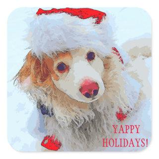 Cute holiday Dachshund dog Xmas festive hat snow Square Sticker