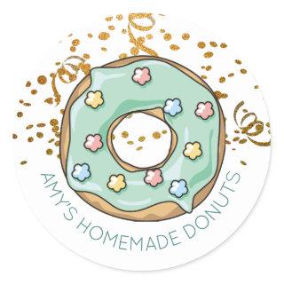 Cute Homemade Donut And Gold Confetti Package Classic Round Sticker
