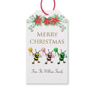 Cute Honey Bee Gold Merry Christmas Gift Tag