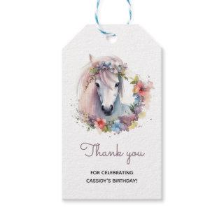 Cute Horse Pony Flowers Birthday Party Thank You Gift Tags
