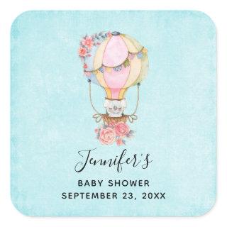 Cute Hot Air Balloon Watercolor Baby Shower Square Sticker