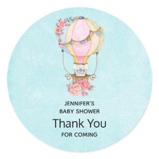 Cute Hot Air Balloon Watercolor Thank You Classic Round Sticker