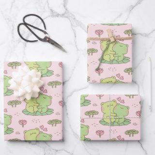 Cute Hugging Frogs In Love Pattern Pink  Sheets