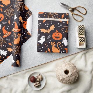 Cute Illustrated halloween characters on black bg