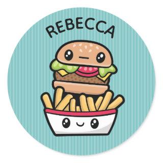 Cute Junk Food Burger and Fries Classic Round Sticker