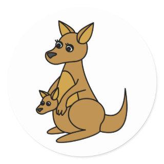 Cute Kangaroo and Joey Classic Round Sticker