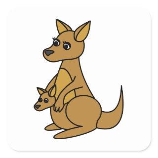 Cute Kangaroo and Joey Square Sticker