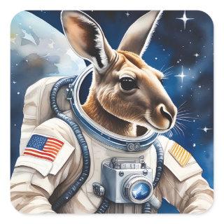 Cute Kangaroo in Astronaut Suit in Outer Space Square Sticker