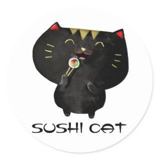 Cute Kawaii Black Sushi Cat Classic Round Sticker
