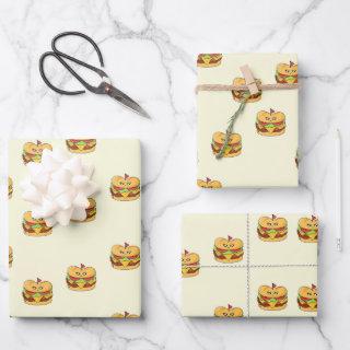 Cute kawaii burgers pattern on cream  sheets