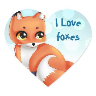 Cute Kawaii cartoon fox Heart Sticker