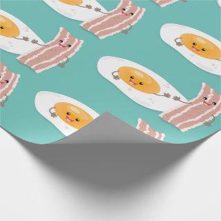 Cute kawaii egg and bacon cartoon illustration