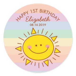 Cute Kawaii Little Sunshine Baby First Birthday Classic Round Sticker
