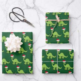 Cute Kids Christmas Dinosaur Santa Green Holiday  Sheets