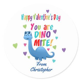 Cute Kids Valentines Day Classroom Dinosaur Gift Classic Round Sticker