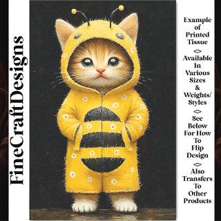 Cute Kitten Dressed As A Bumble Bee AK4F Decoupage Tissue Paper