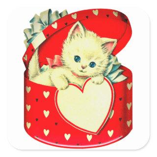 Cute Kitten Heart Vintage Cat Retro Kitty Square Sticker