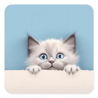 Cute Kitten Peeking Ragdoll Cat Square Sticker