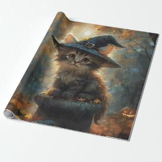 Cute Kitten Wearing a Witch Hat Decoupage