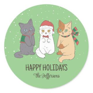 Cute Kittens Christmas Cat Snowy Winter Holiday Classic Round Sticker