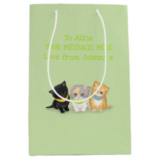 Cute kittens green personalized gift bag