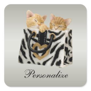 Cute Kittens in Zebra Print Handbag Stickers