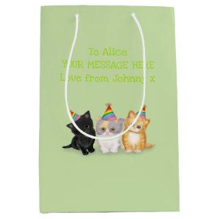 Cute kittens personalized green birthday gift bag