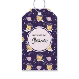 Cute Kitty Cat Astronauts Pattern Birthday Gift Tags