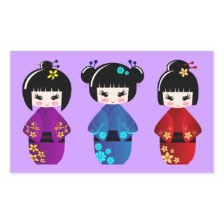 Cute kokeshi dolls cartoon rectangular sticker