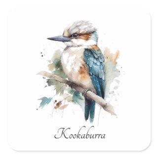 Cute Kookaburra on a branch painted in watercolor Square Sticker