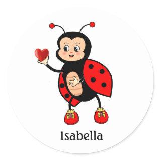 Cute Ladybug and Heart  Classic Round Sticker