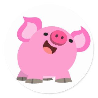 Cute Laughing Cartoon Pig Classic Round Sticker