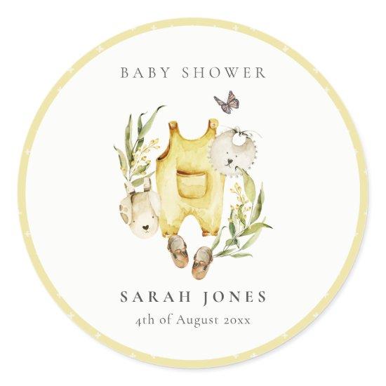 Cute Leafy Foliage Yellow Clothes Baby Shower Classic Round Sticker